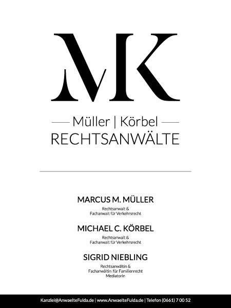 Firmenschild von Müller | Körbel Rechtsanwälte
